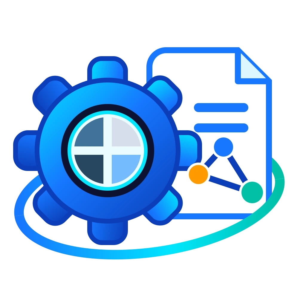 Quarto-Needs symbol: an engineering gear with a Quarto quadrant core beside a document carrying linked graph nodes, wrapped by an orbital traceability ring