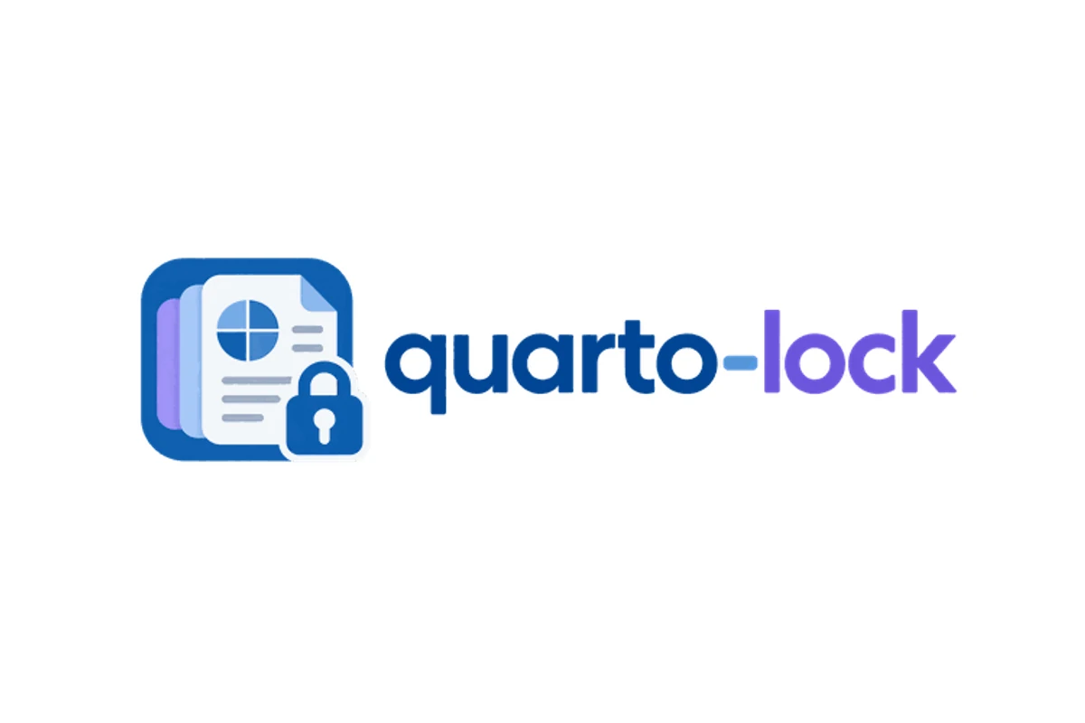 quarto-lock logo: pages with the Quarto symbol and a padlock, beside the extension name in blue and purple